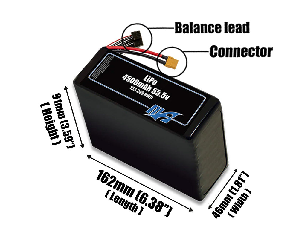 LiPo 4500mAh 15S 55.5v Battery Pack