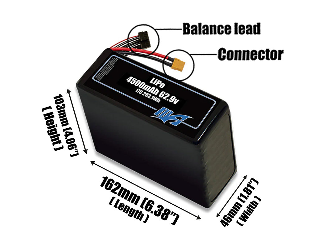 LiPo 4500mAh 17S 62.9v Battery Pack