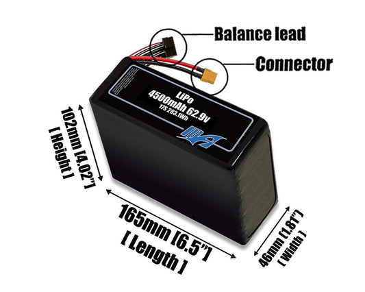 LiPo 4500mAh 17S 62.9v Battery Pack