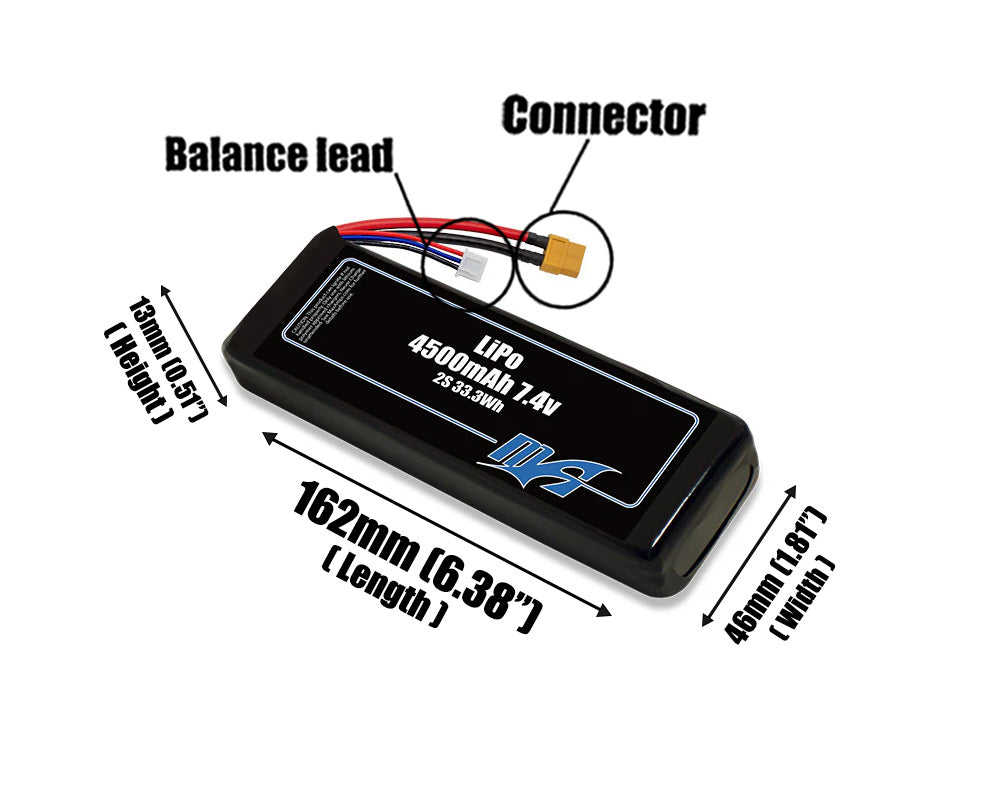 LiPo 4500mAh 2S 7.4v Battery Pack