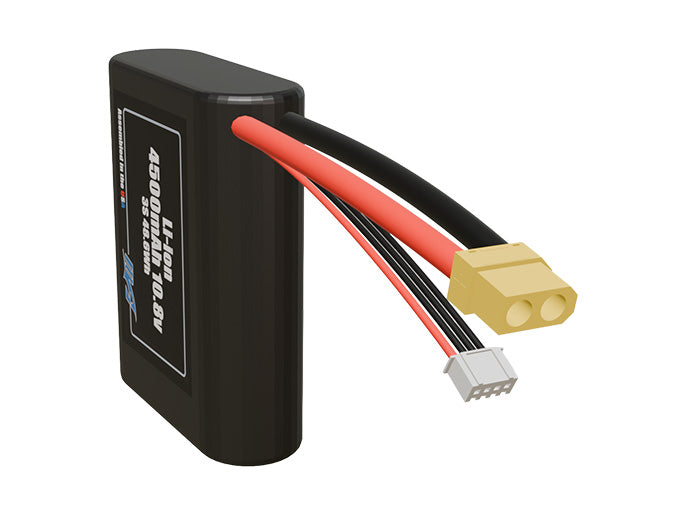 Angled product render of the 4500mAh 3-cell Lithium-ion pack. A lightweight energy source for UAV, drone, and robotic builds.