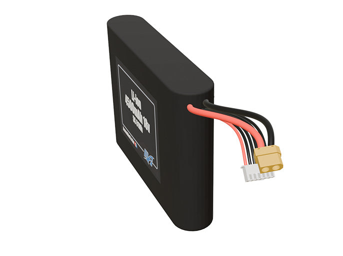 Angled product render of the 4500mAh five-cell Li-ion pack. A lightweight energy source for UAV, drone, and robotic builds.