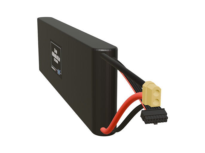 Angled product render of the 4500mAh thirteen-cell Li-ion pack. A lightweight energy source for UAV, drone, and robotic builds.