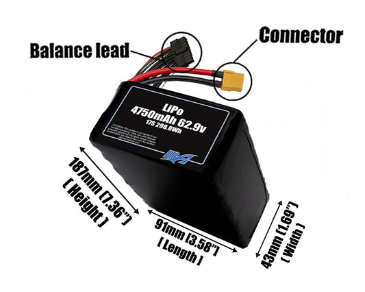 LiPo 4750mAh 17S 62.9v Battery Pack