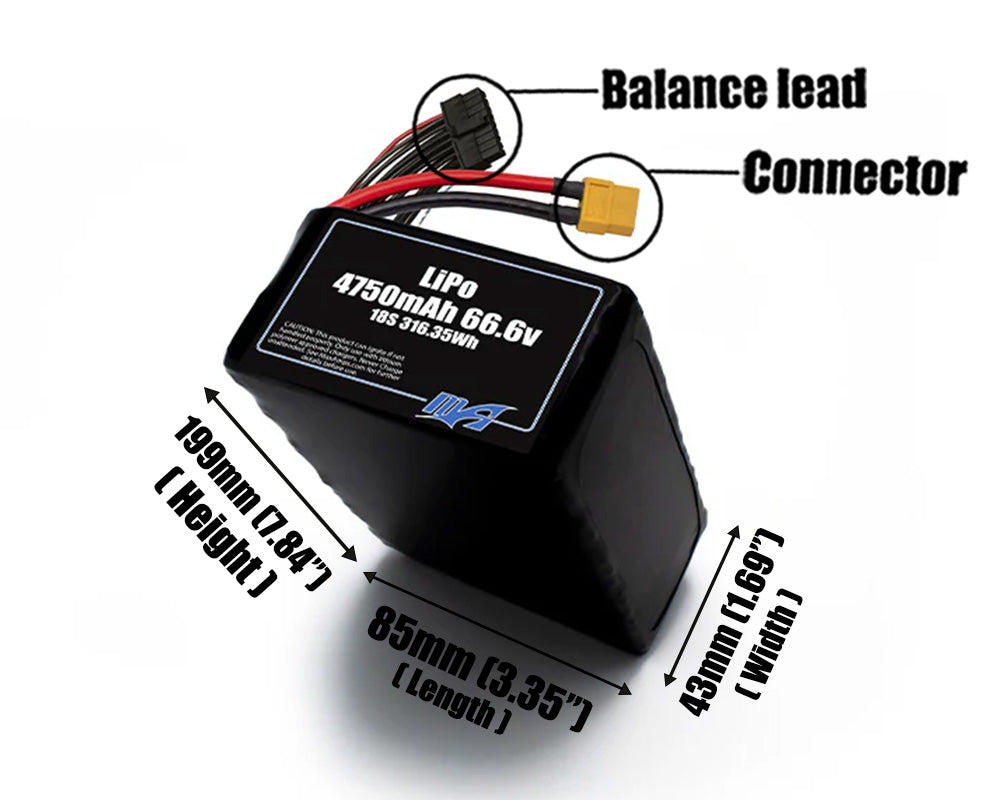 LiPo 4750mAh 18S2P 66.6v Battery Pack