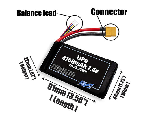LiPo 4750mAh 2S 7.4v Battery Pack