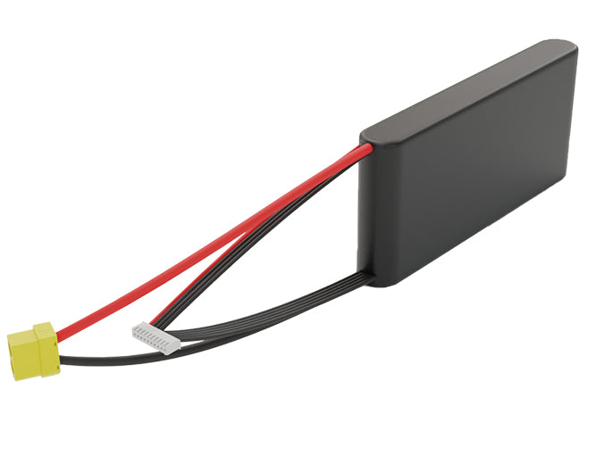 Angled product render of the 5000mAh nine-cell Li-ion pack. A lightweight energy source for UAV, drone, and robotic builds.