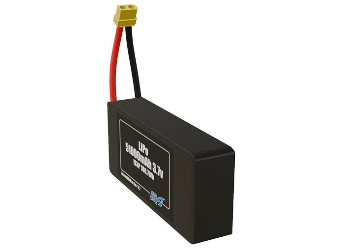 Angled product render of the 51000mAh 3-cell LiPo pack. A lightweight energy source for UAV, drone, and robotic builds.