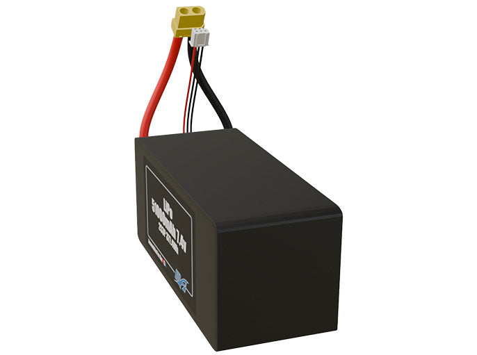 Angled product render of the 51000mAh 6-cell LiPo pack. A lightweight energy source for UAV, drone, and robotic builds.
