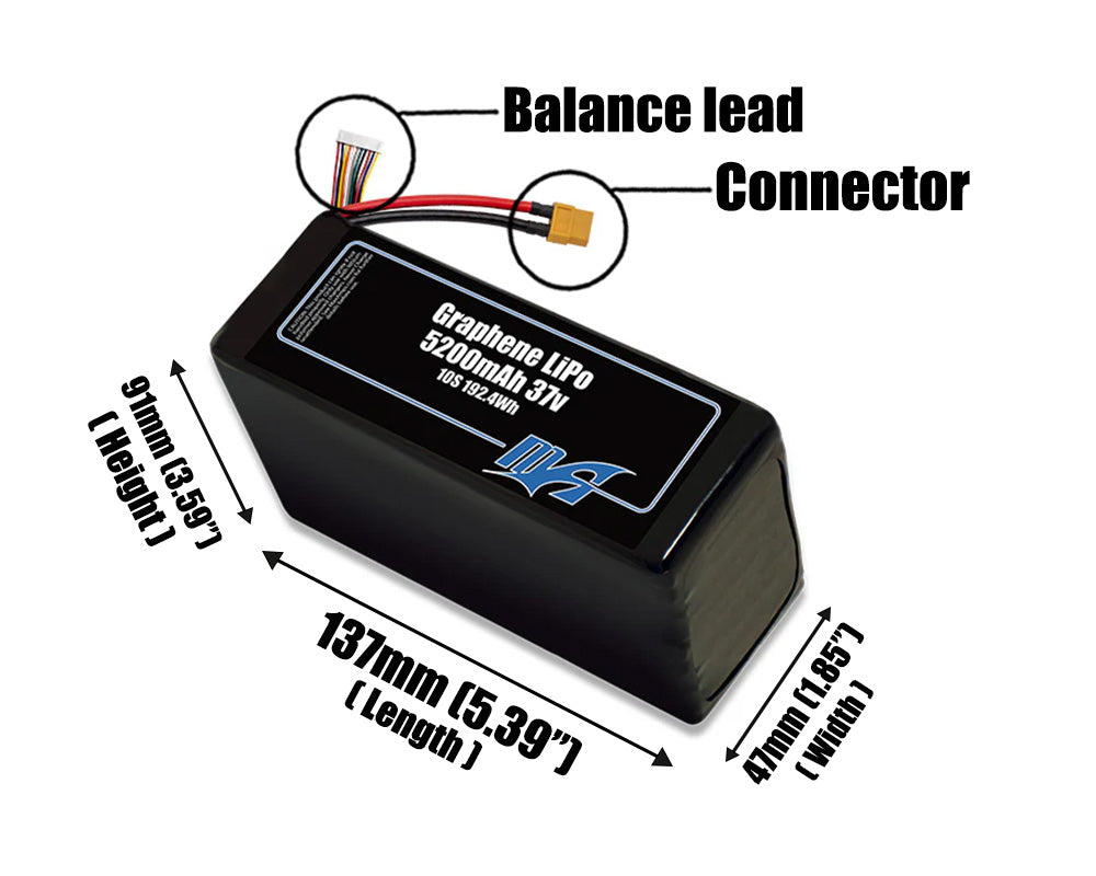 Graphene LiPo 5200mAh 10S 37v Battery Pack