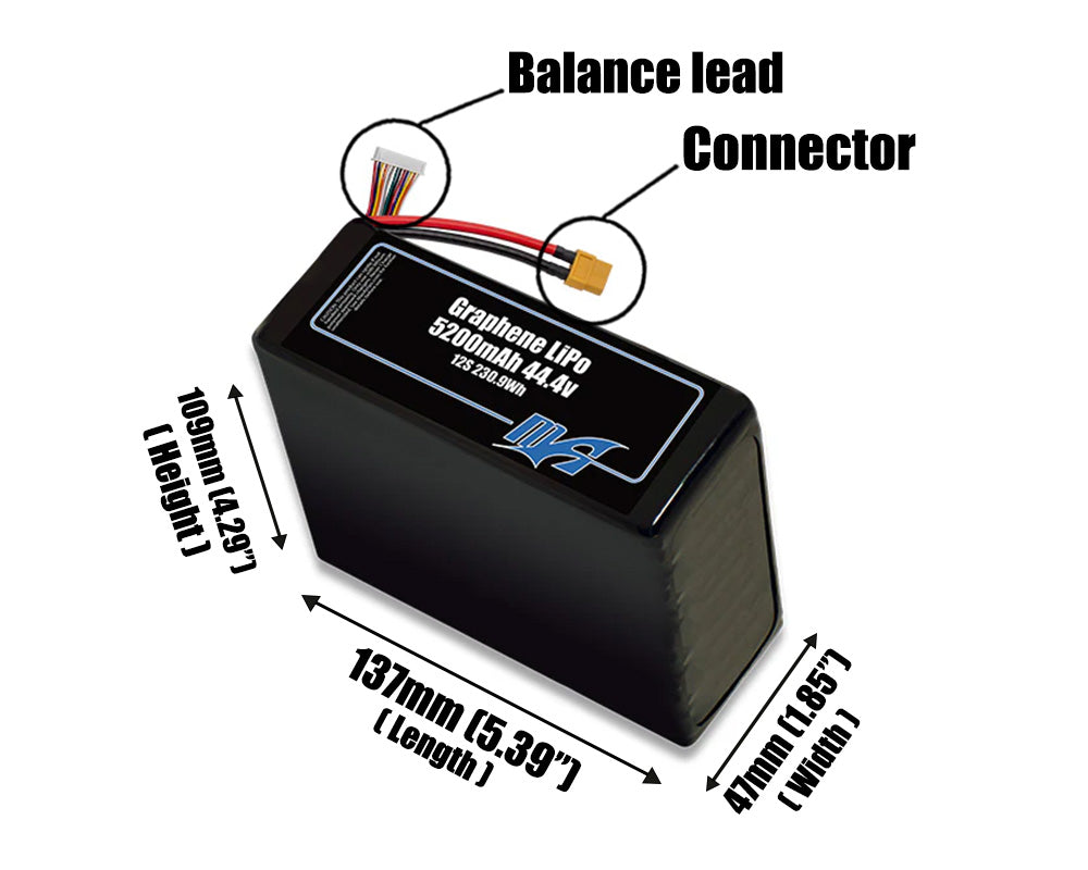 Graphene LiPo 5200mAh 12S 44.4v Battery Pack