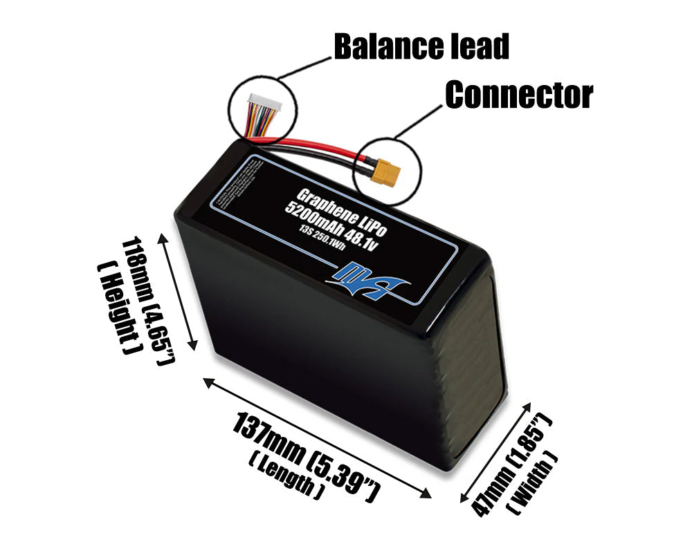 Graphene LiPo 5200mAh 13S 48.1v Battery Pack