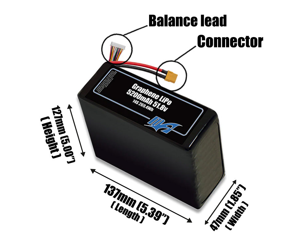 Graphene LiPo 5200mAh 14S 51.8v Battery Pack