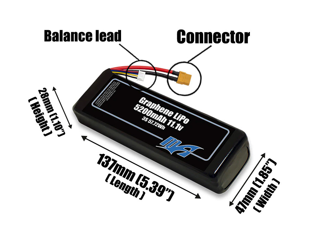 Graphene LiPo 5200mAh 3S 11.1v Battery Pack