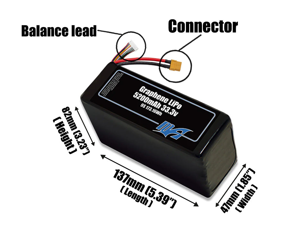 Graphene LiPo 5200mAh 9S 33.3v Battery Pack