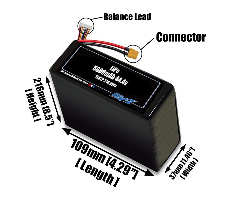 LiPo 5600mAh 12S2P 44.4v Battery Pack