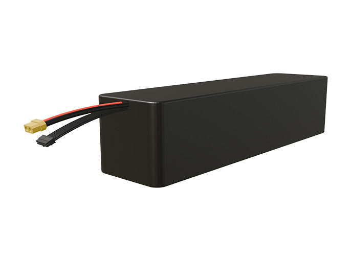 Rendered view of a slim 24000mAh Lithium-Ion pack, used in large UAV and defense-grade robotics projects.