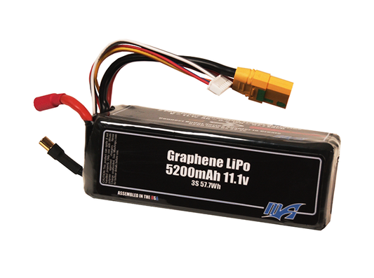 Front-facing render of the 22.2V 5200mAh 6S modular LiPo battery, assembled in the USA by maxamps, for drone and robotics applications.