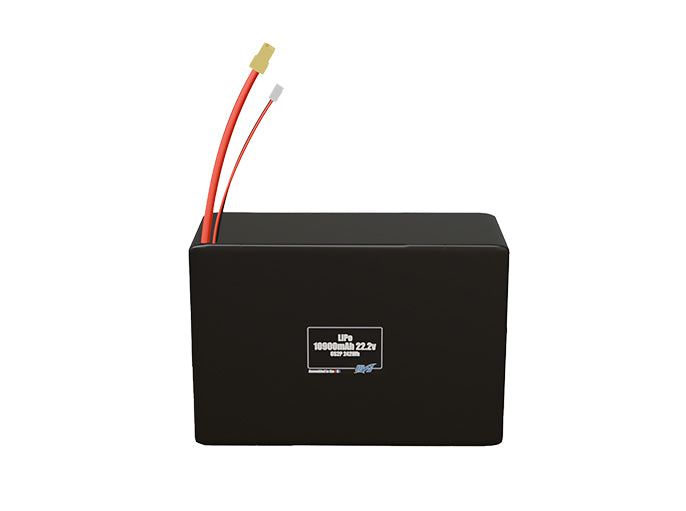 Front-facing render of the 22.2v 10900mAh 6s2p SBS LiPo battery, assembled in the USA by maxamps, for drone and robotics applications.