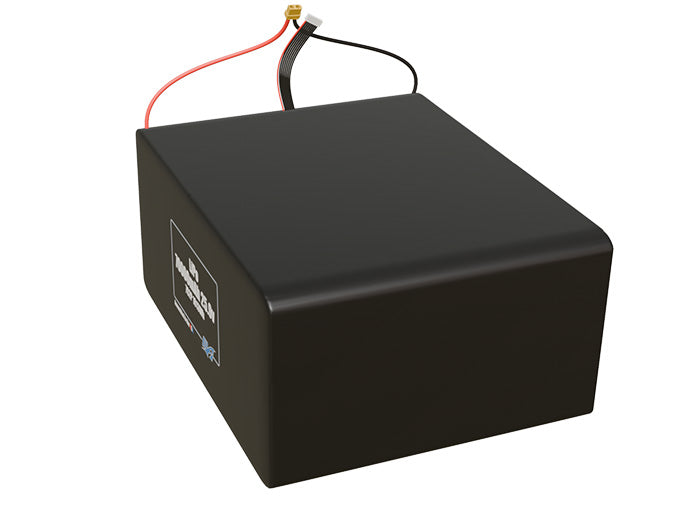 Angled product render of the 70000mAh 14-cell LiPo pack. A lightweight energy source for UAV, drone, and robotic builds.
