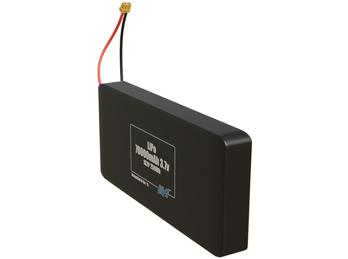 Angled product render of the 70000mAh single-cell LiPo pack. A lightweight energy source for UAV, drone, and robotic builds.
