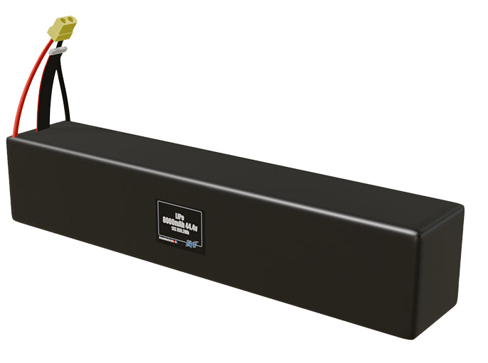 Angled product render of the 8000mAh Lite 12-cell end to end LiPo pack. A lightweight energy source for UAV, drone, and robotic builds.