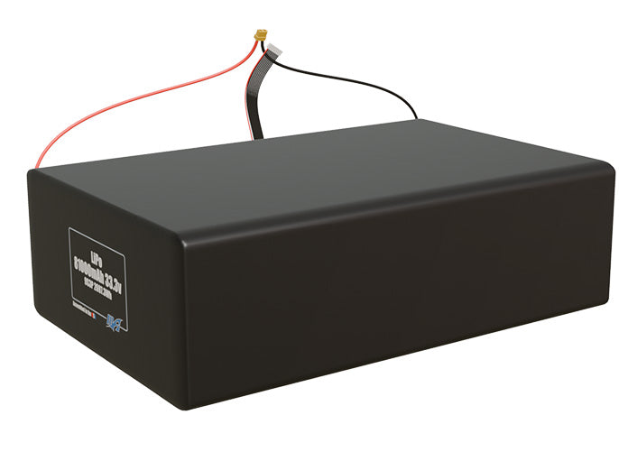 Angled product render of the 81000mAh 27-cell LiPo pack. A lightweight energy source for UAV, drone, and robotic builds.