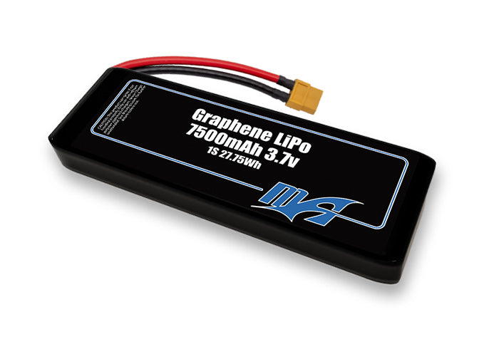 A MaxAmps Graphene LiPo 7500mAh 1S 2P 3.7 volt battery pack