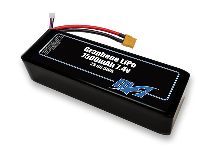 A MaxAmps Graphene LiPo 7500mAh 2S 2P 7.4 volt battery pack