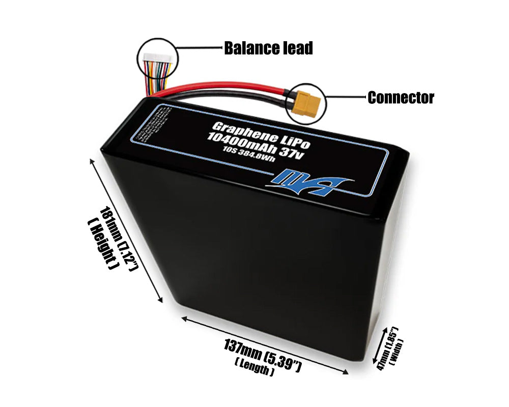 Graphene LiPo 10400mAh 10S2P 37v Battery Pack