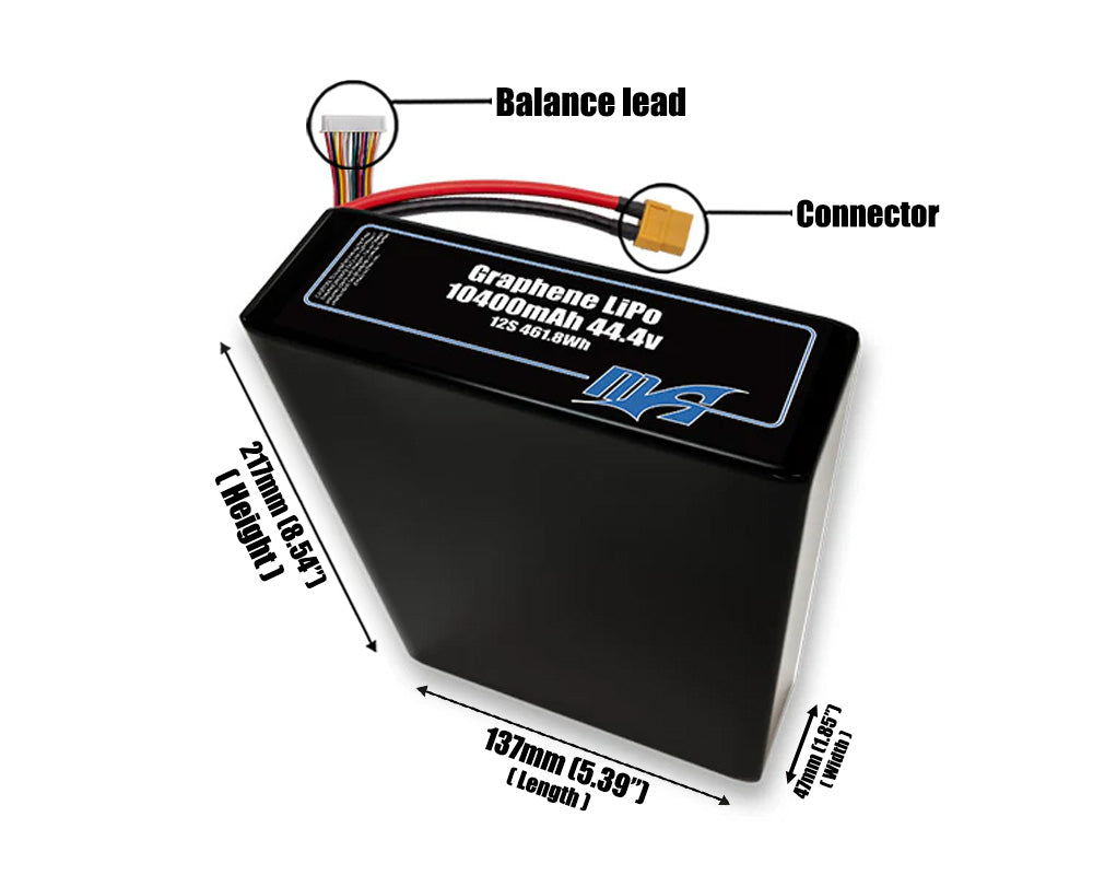 Graphene LiPo 10400mAh 12S2P 44.4v Battery Pack