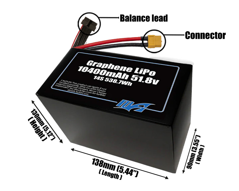 Graphene LiPo 10400mAh 14S2P 51.8v SBS Battery Pack