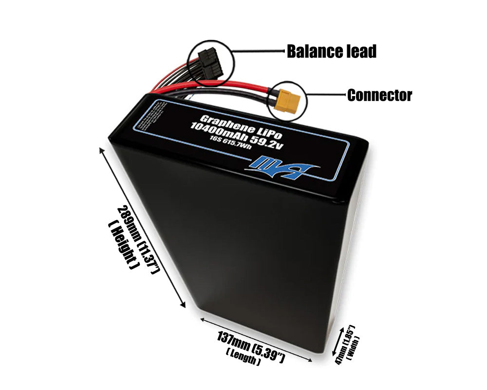 Graphene LiPo 10400mAh 16S2P 59.2v Battery Pack