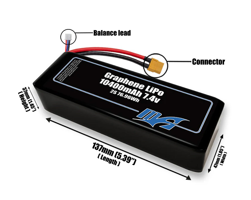 Graphene LiPo 10400mAh 2S2P 7.4v Battery Pack