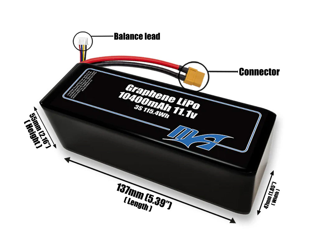 Graphene LiPo 10400mAh 3S2P 11.1v Battery Pack