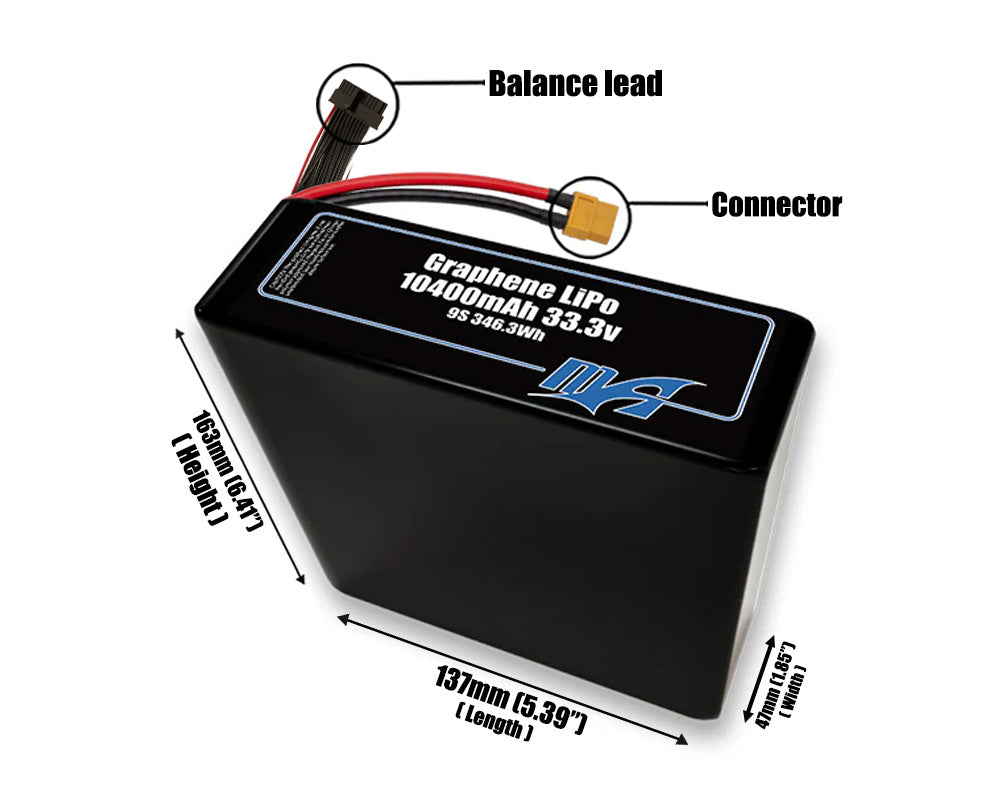 Graphene LiPo 10400mAh 9S2P 33.3v Battery Pack