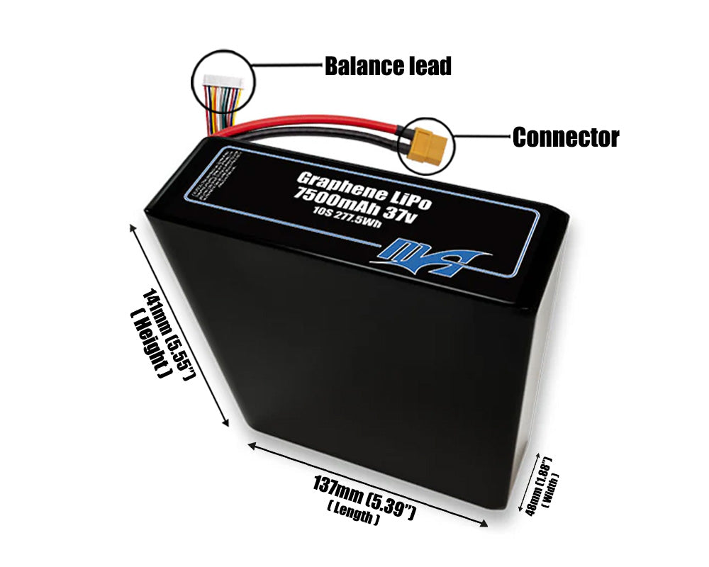 Graphene LiPo 7500mAh 10S2P 37v Battery Pack