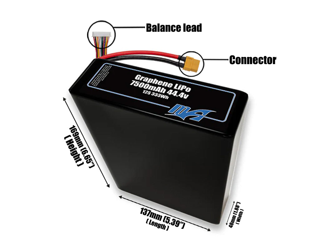 Graphene LiPo 7500mAh 12S2P 44.4v Battery Pack