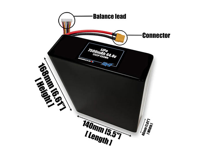 Graphene LiPo 7500mAh 12S2P 44.4v Battery Pack