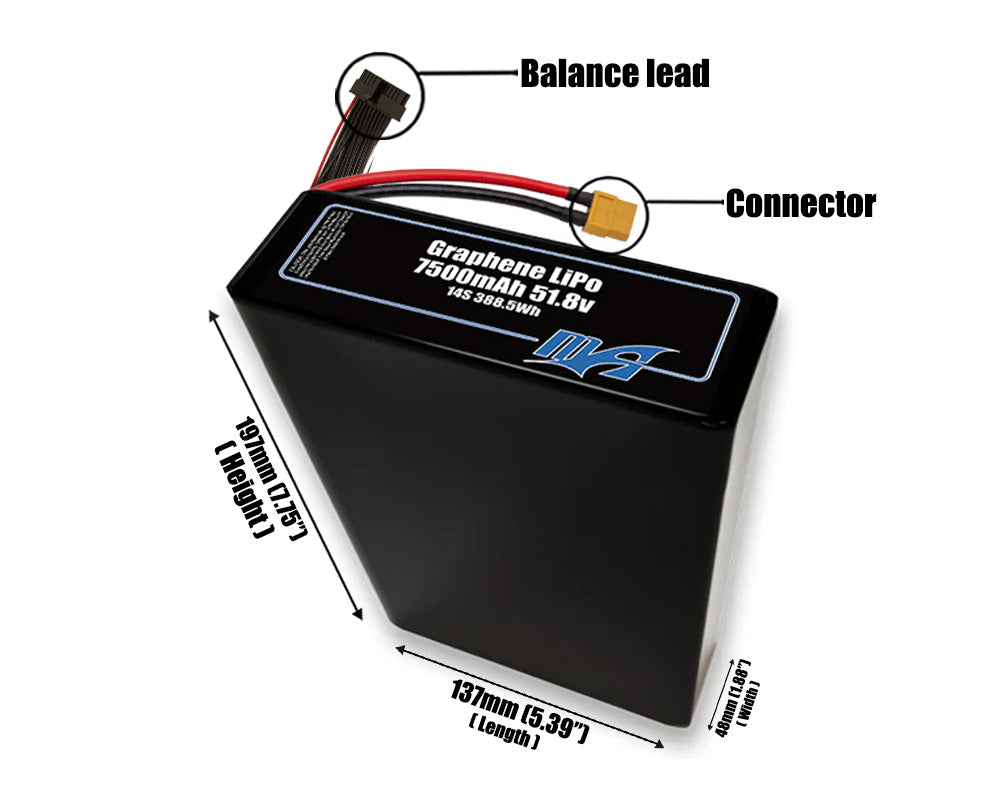 Graphene LiPo 7500mAh 14S2P 51.8v Battery Pack