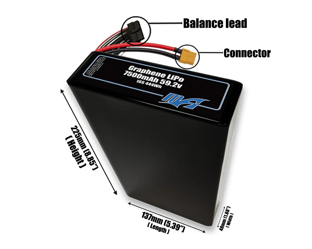 Graphene LiPo 7500mAh 16S2P 59.2v Battery Pack