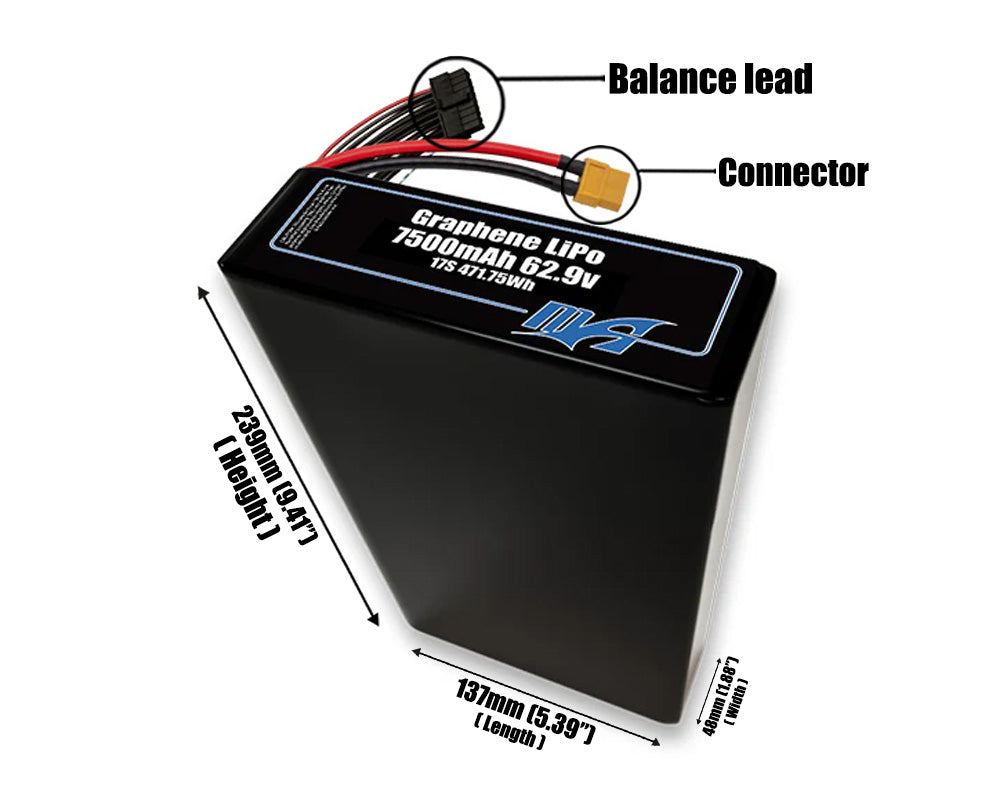 Graphene LiPo 7500mAh 17S2P 62.9v Battery Pack