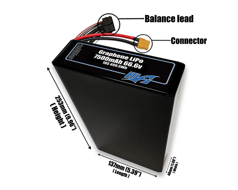 Graphene LiPo 7500mAh 18S2P 66.6v Battery Pack