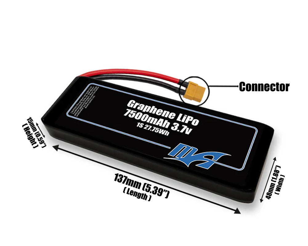 Graphene LiPo 7500mAh 1S2P 3.7v Battery Pack