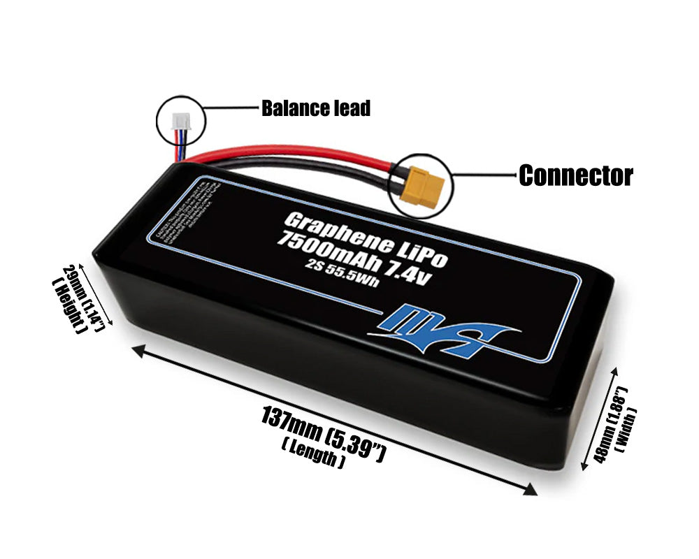 Graphene LiPo 7500mAh 2S2P 7.4v Battery Pack