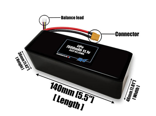 Graphene LiPo 7500mAh 3S2P 11.1v Battery Pack