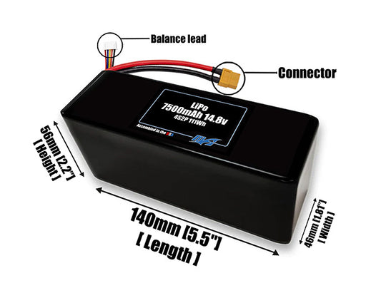 Graphene LiPo 7500mAh 4S2P 14.8v Battery Pack