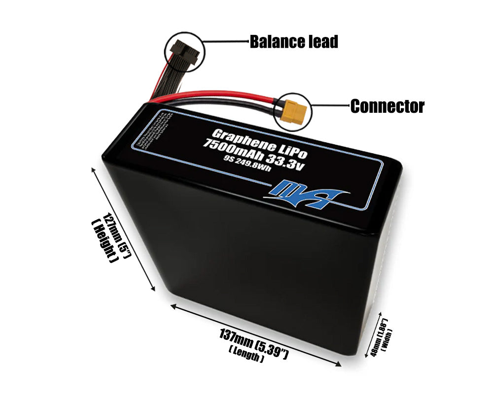 Graphene LiPo 7500mAh 9S2P 33.3v Battery Pack