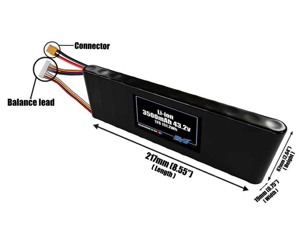 Li-ion 3500mAh 12S1P 43.2v Battery Pack