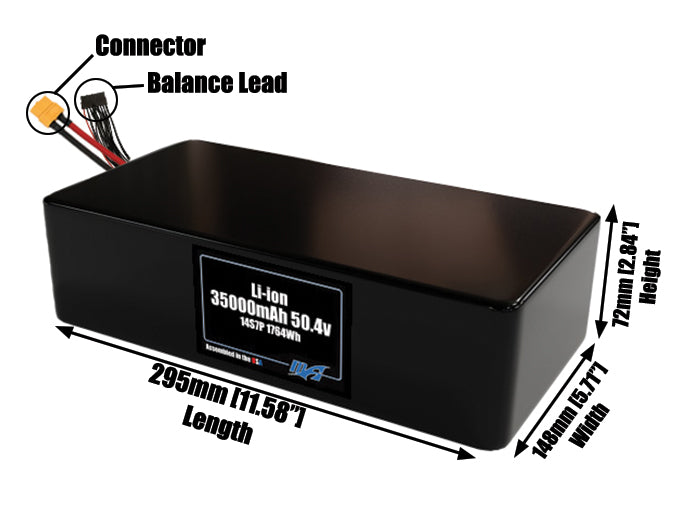 Li-ion 35000mAh 14S7P 50.4v Battery Pack with XT90 Anti-Spark Female and 18 pin Molex MicroFit 3.0 Balance Lead